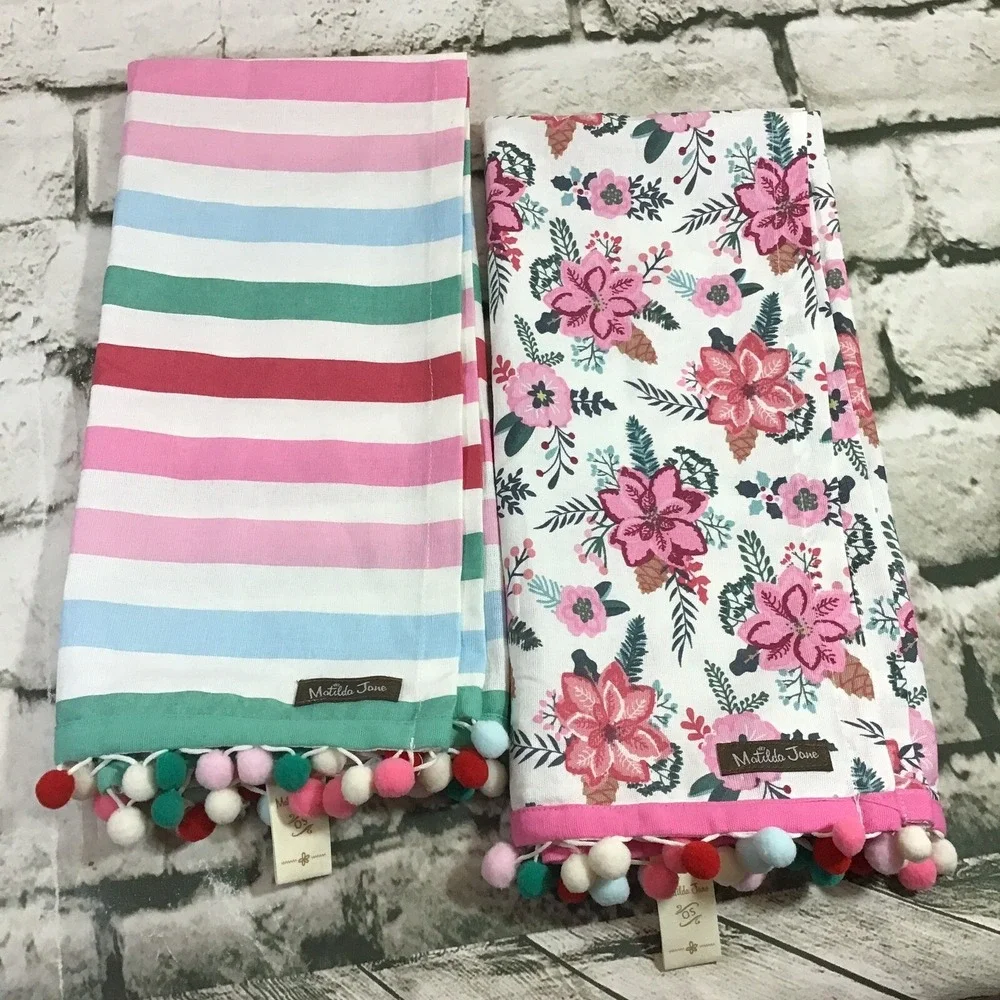 Matilda Jane Wonderment Baking Day Kitchen Tea Towels Lot Of‎ 2 Floral Striped